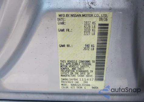 2017 Nissan Altima 2.5/2.5 S/2.5 Sl/2.5 Sr/2.5 Sv z USA, uszkodzony, nr VIN 1N4AL3AP8HC115437